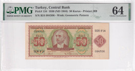 Turkey, 50 Kuruş, 1944, UNC, p134, 2.Emission, PMG 64
Estimate: USD 1.500-3.000
