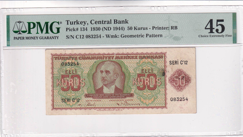 Turkey, 50 Kuruş, 1944, XF, p134, 2.Emission, PMG 45
Estimate: USD 400-800