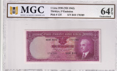 Turkey, 1 Lira, 1942, UNC, p135, 2.Emission, MGC 64 HPQ
Estimate: USD 400-800