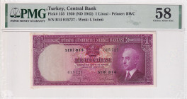 Turkey, 1 Lira, 1942, AUNC, p135, 2.Emission, PMG 58
Estimate: USD 150-300