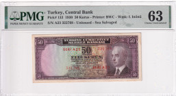 Turkey, 50 Kuruş, 1930, UNC, p133, 2.Emission, PMG 63, İsmet İnönü portrait
Estimate: USD 50-100