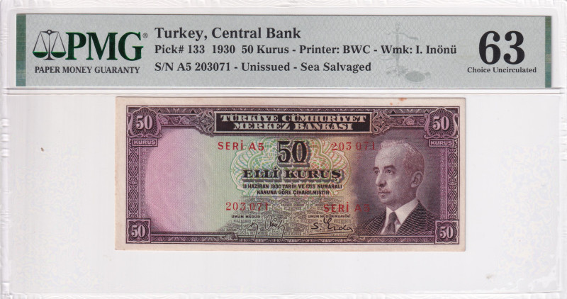 Turkey, 50 Kuruş, 1930, UNC, p133, 2.Emission, PMG 63, İsmet İnönü portrait
Esti...