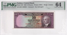 Turkey, 50 Kuruş, 1930, UNC, p133, 2.Emission, not treated, PMG 64
Estimate: USD 50-100