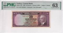 Turkey, 50 Kuruş, UNC, p133, 2.Emission, PMG 63, Sinking Ship
Estimate: USD 50-100