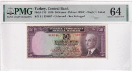 Turkey, 50 Kuruş, UNC, p133, 2.Emission, PMG 64, Sinking Ship
Estimate: USD 50-100