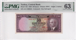 Turkey, 50 Kuruş, 1930, UNC, p133, 2.Emission, not treated, PMG 63
Estimate: USD 50-100