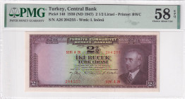 Turkey, 2 1/2 Lira, 1947, AUNC, p140, 3.Emission, PMG 58 EPQ
Estimate: USD 150-300
