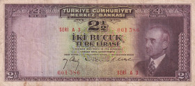 Turkey, 2 1/2 Lira, 1947, VF, p140, 3.Emission, Stained
Estimate: USD 50-100