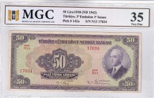 Turkey, 50 Lira, 1942, VF, p142, 3.Emission, MGC 35
Estimate: USD 200-400