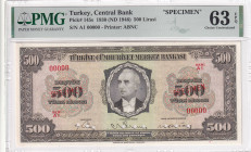 Turkey, 500 Lira, 1946, UNC, p145s, SPECIMEN, 3.Emission, PMG 63 EPQ
Estimate: USD 2.000-4.000