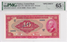 Turkey, 10 Lira, 1947, UNC, p147s, 4.Emission, PMG 65 EPQ, SPECIMEN
Estimate: USD 750-1.500