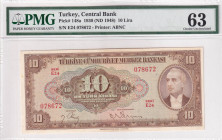 Turkey, 10 Lira, 1948, UNC, p148, PMG 63
Estimate: USD 750-1.500