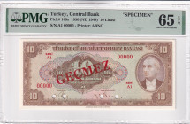 Turkey, 10 Lira, 1948, UNC, p148s, 4.Emission, PMG 65 EPQ
Estimate: USD 300-600
