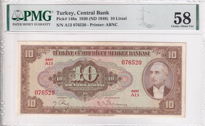 Turkey, 10 Lira, 1948, AUNC, p148, 4.Emission, PMG 58
Estimate: USD 750-1.500