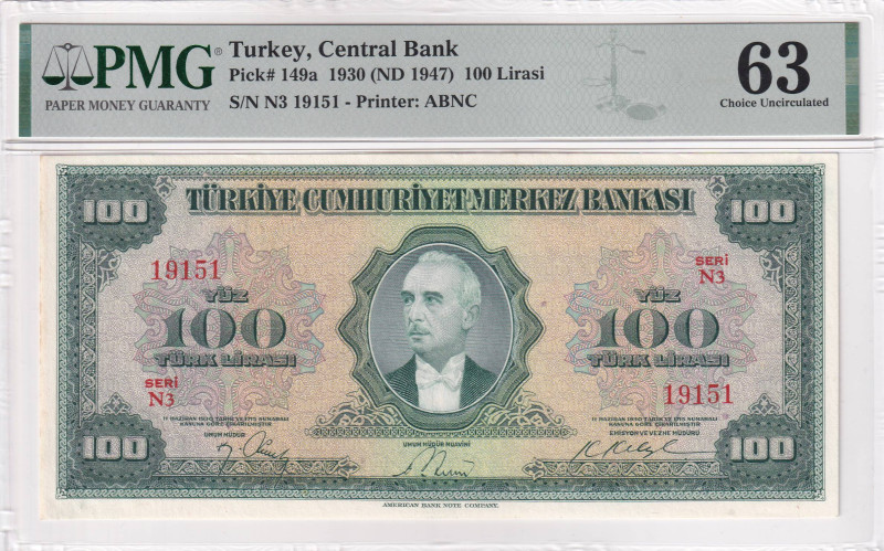 Turkey, 100 Lira, 1947, UNC, p149, 4.Emission, PMG 63
Estimate: USD 6.000-12.000