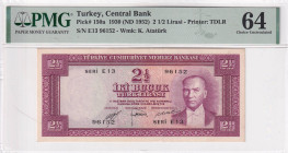 Turkey, 2 1/2 Lira, 1952, UNC, p150, 5.Emission, PMG 64
Estimate: USD 2.500-5.000