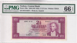 Turkey, 2 1/2 Lira, 1952, UNC, p150, PMG 66 EPQ
Estimate: USD 500-1.000