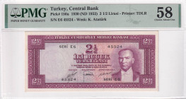 Turkey, 2 1/2 Lira, 1952, AUNC, p150, 5.Emission, PMG 58
Estimate: USD 300-600