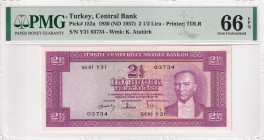 Turkey, 2 1/2 Lira, 1957, UNC, p152, 5.Emission, PMG 66 EPQ
Estimate: USD 750-1.500