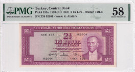 Turkey, 2 1/2 Lira, 1957, AUNC, p152, 5.Emission, PMG 58
Estimate: USD 200-400