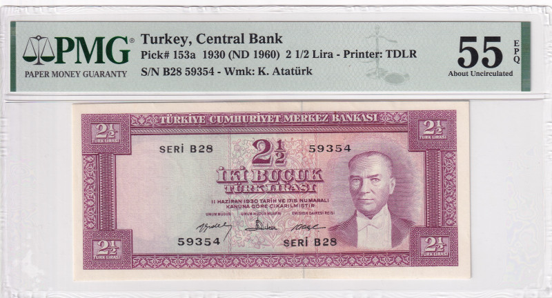 Turkey, 2 1/2 Lira, 1960, AUNC, p153, 5.Emission, PMG 55 EPQ
Estimate: USD 200-4...