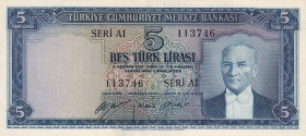 Turkey, 5 Lira, 1952, AUNC, p154, 5.Emission
Estimate: USD 400-800