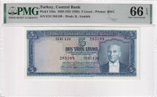 Turkey, 5 Lira, 1959, UNC, p155, 5.Emission, PMG 66 EPQ
Estimate: USD 1.000-2.000