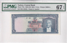 Turkey, 5 Lira, 1961, UNC, p173a, 5.Emission, PMG 67 EPQ, High condition

Estimate: USD 1.000-2.000