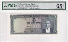 Turkey, 5 Lira, 1965, UNC, p174a, 5.Emission, PMG 65 EPQ
Estimate: USD 200-400