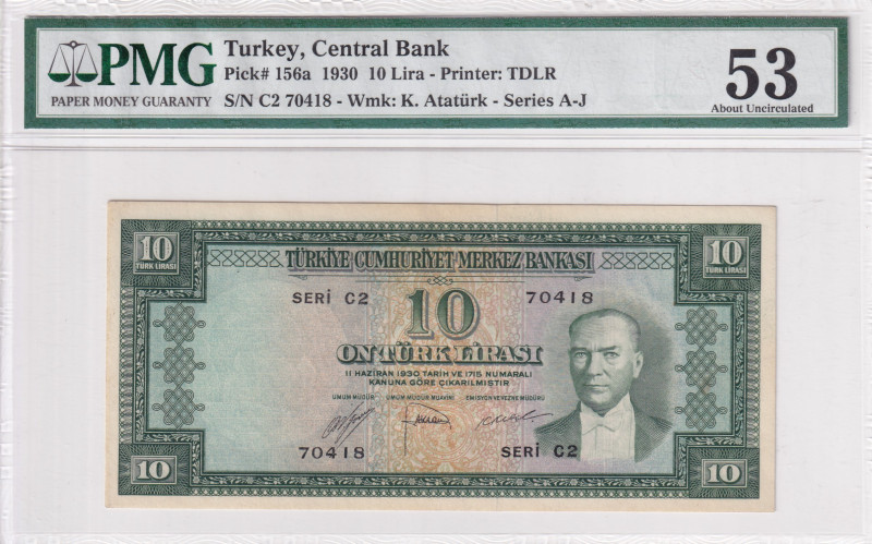 Turkey, 10 Lira, 1952, AUNC, p156, 5.Emission, PMG 53
Estimate: USD 300-600