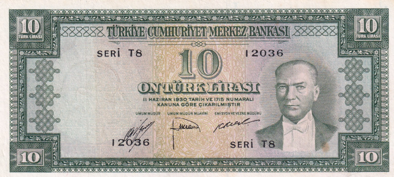 Turkey, 10 Lira, 1953, VF(+), p157, 5.Emission
Estimate: USD 30-60