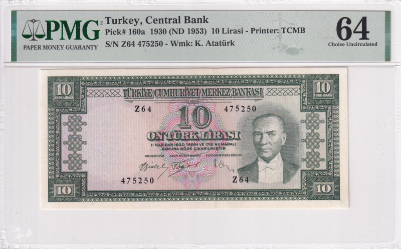 Turkey, 10 Lira, 1961, UNC, p160, 5.Emission, PMG 64, Z64' Prefix
Estimate: USD ...