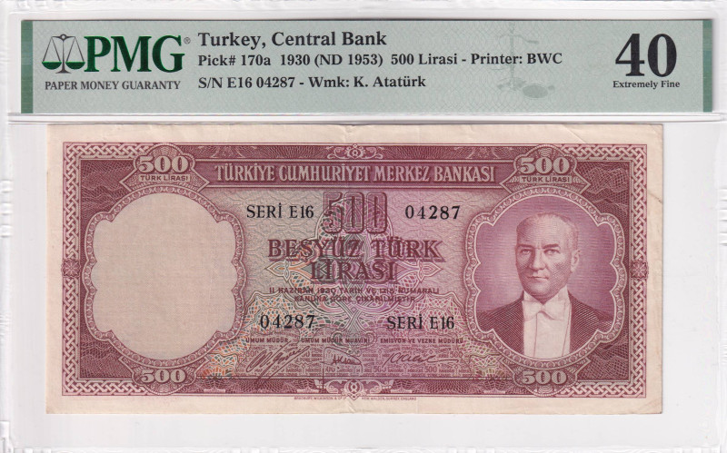 Turkey, 500 Lira, 1953, XF, p170, 5.Emission, PMG 40
Estimate: USD 400-800