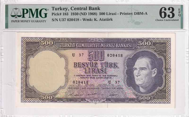 Turkey, 500 Lira, 1968, UNC, p183a, 5.Emission, PMG 63 EPQ
Estimate: USD 300-600