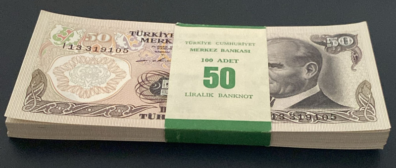 Turkey, 50 Lira, 1976, UNC, p188, BUNDLE, 6.Emission, (Total 100 consecutive ban...