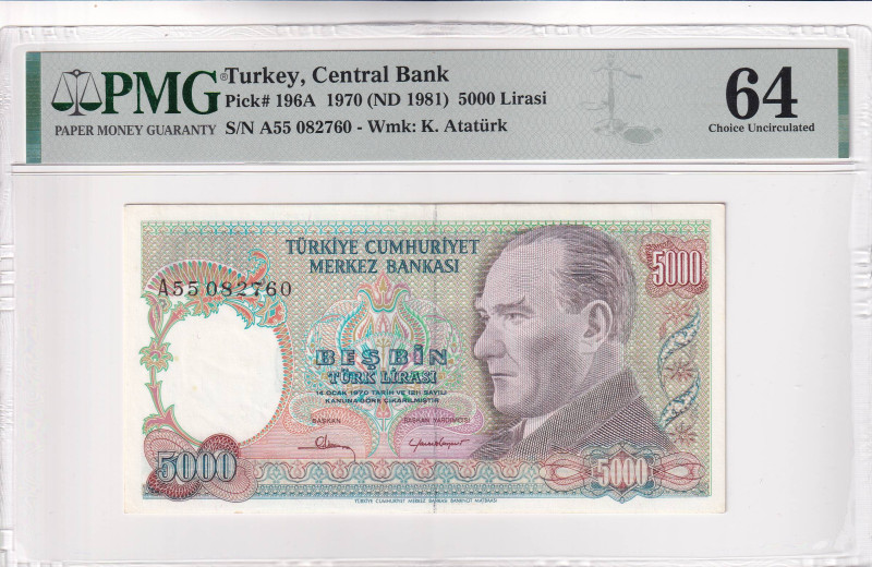 Turkey, 5.000 Lira, 1981, UNC, p196A, 7.Emission, PMG 64
Estimate: USD 100-200