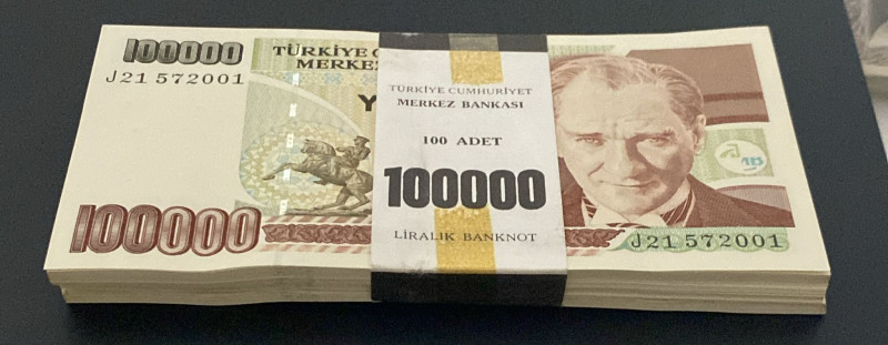 Turkey, 100.000 Lira, 1996, UNC, p205c, BUNDLE, 7.Emission, (Total 100 consecuti...