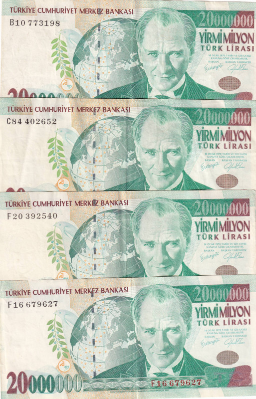 Turkey, 20.000.000 Lira, 2001, p215, 7.Emission, 20.000.000 Lira(2), VF; 20.000....