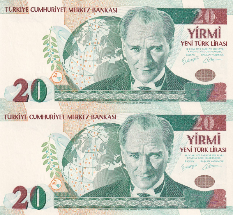 Turkey, 20 Yeni Türk Lirası, 2005, UNC, p219, 8. Emisyon, (Total 2 consecutive b...