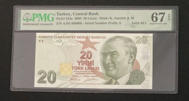 Turkey, 20 Lira, 2009, UNC, p224a, 9.Emission, PMG 67 EPQ, High condition
, SOLI...