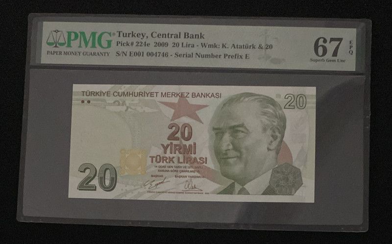 Turkey, 20 Lira, 2020, UNC, p224, 9.Emission, PMG 67 EPQ, High condition

Estima...