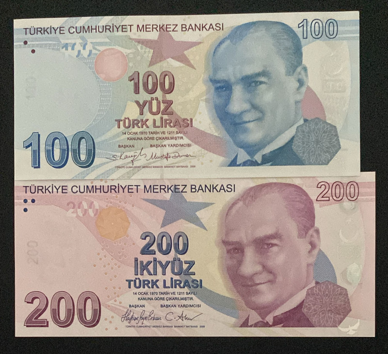 Turkey, 100-200 Lira, 2021, UNC, p226g; p227g, 9.Emission, (Total 2 banknotes), ...