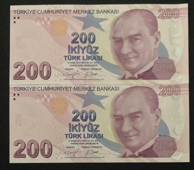 Turkey, 200 Lira, 2021, UNC, p227e, 9.Emission, (Total 2 consecutive banknotes)
...