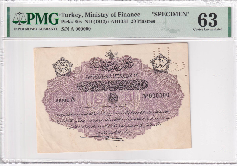 Turkey, Ottoman Empire, 20 Piastres, 1912, UNC, p80s, Talat / Hüseyin Cahid, PMG...