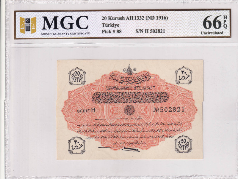 Turkey, Ottoman Empire, 20 Piastres, 1916, UNC, p88, Talat / Hüseyin Cahid, MGC ...