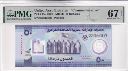 United Arab Emirates, 50 Dirhams, 2021, UNC, p35a, PMG 67 EPQ, High Condition, Commemorative, Polymer
Estimate: USD 30-60