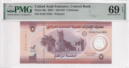 United Arab Emirates, 5 Dirhams, 2022, UNC, p36a, PMG 69 EPQ, High Condition
, Polymer
Estimate: USD 30-60