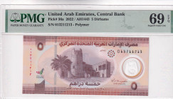 United Arab Emirates, 5 Dirhams, 2022, UNC, p36a, PMG 69 EPQ, High Condition
, Polymer
Estimate: USD 30-60