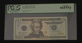 United States of America, 20 Dollars, 2004, UNC, p521a, PCGS 66 PPQ, 1961- Year Note
Estimate: USD 100-200