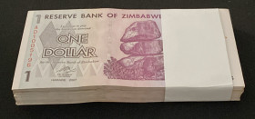 Zimbabwe, 1 Dollar, 2007, UNC, p65f, BUNDLE, (Total 100 Banknotes)
Estimate: USD 30-60